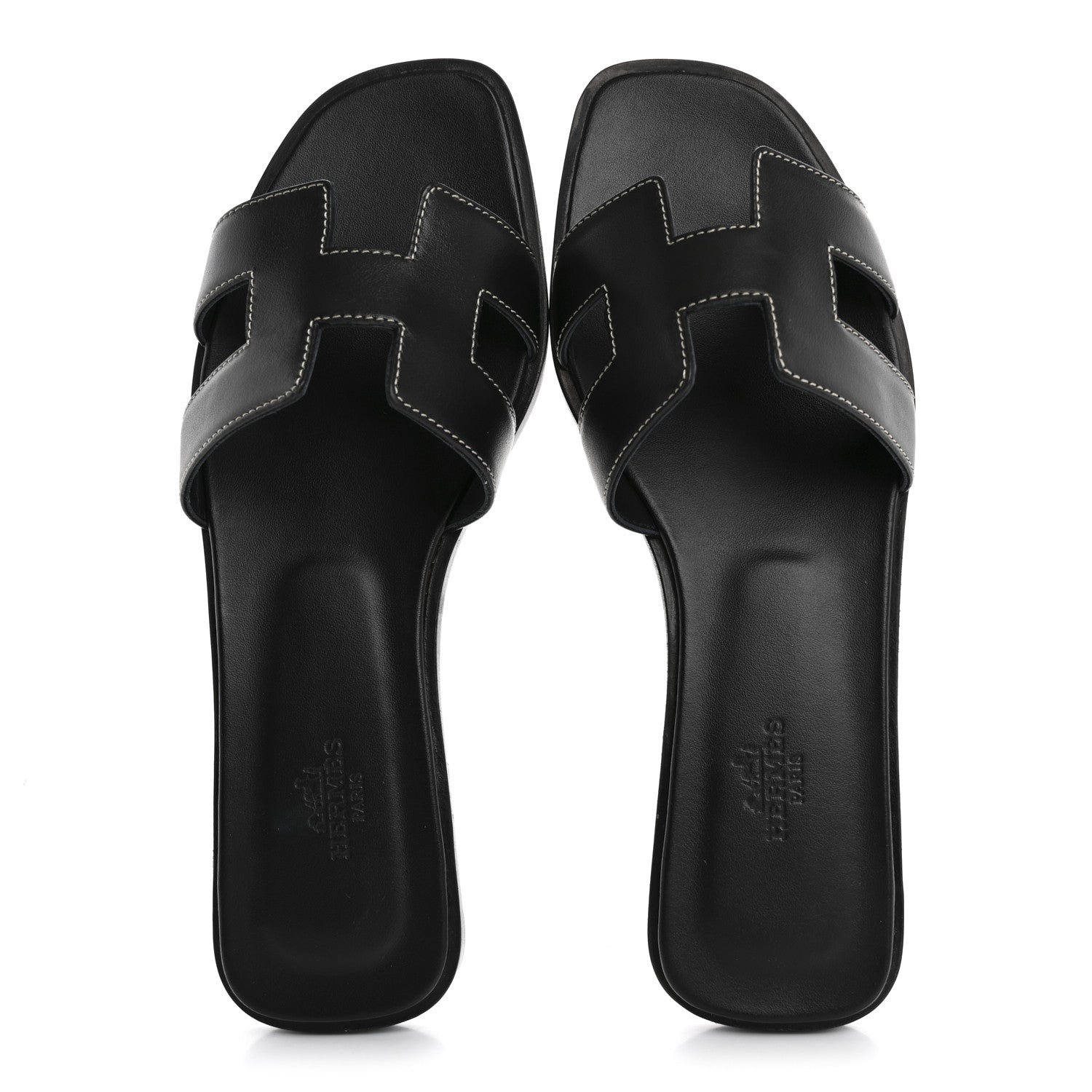 Hermes Box Calfskin Oran Sandals 38 Black 2 of 9