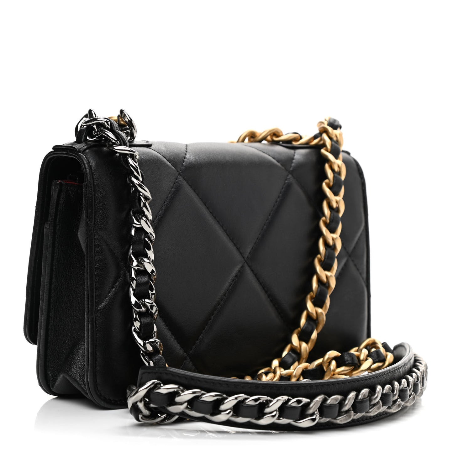 Goatskin Quilted Chanel 19 Wallet On Chain WOC Black