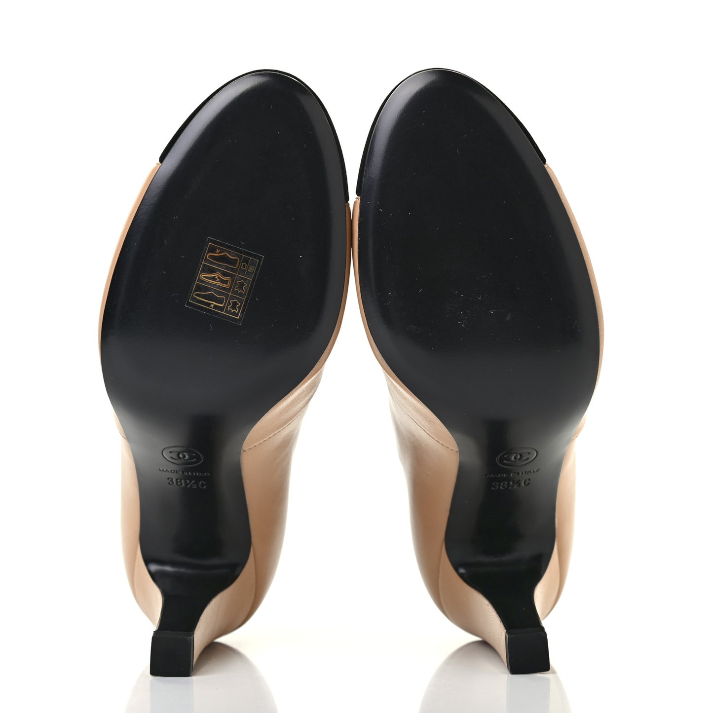 Lambskin Velvet CC Bow Cap Toe Short Boots 38.5 Beige Black