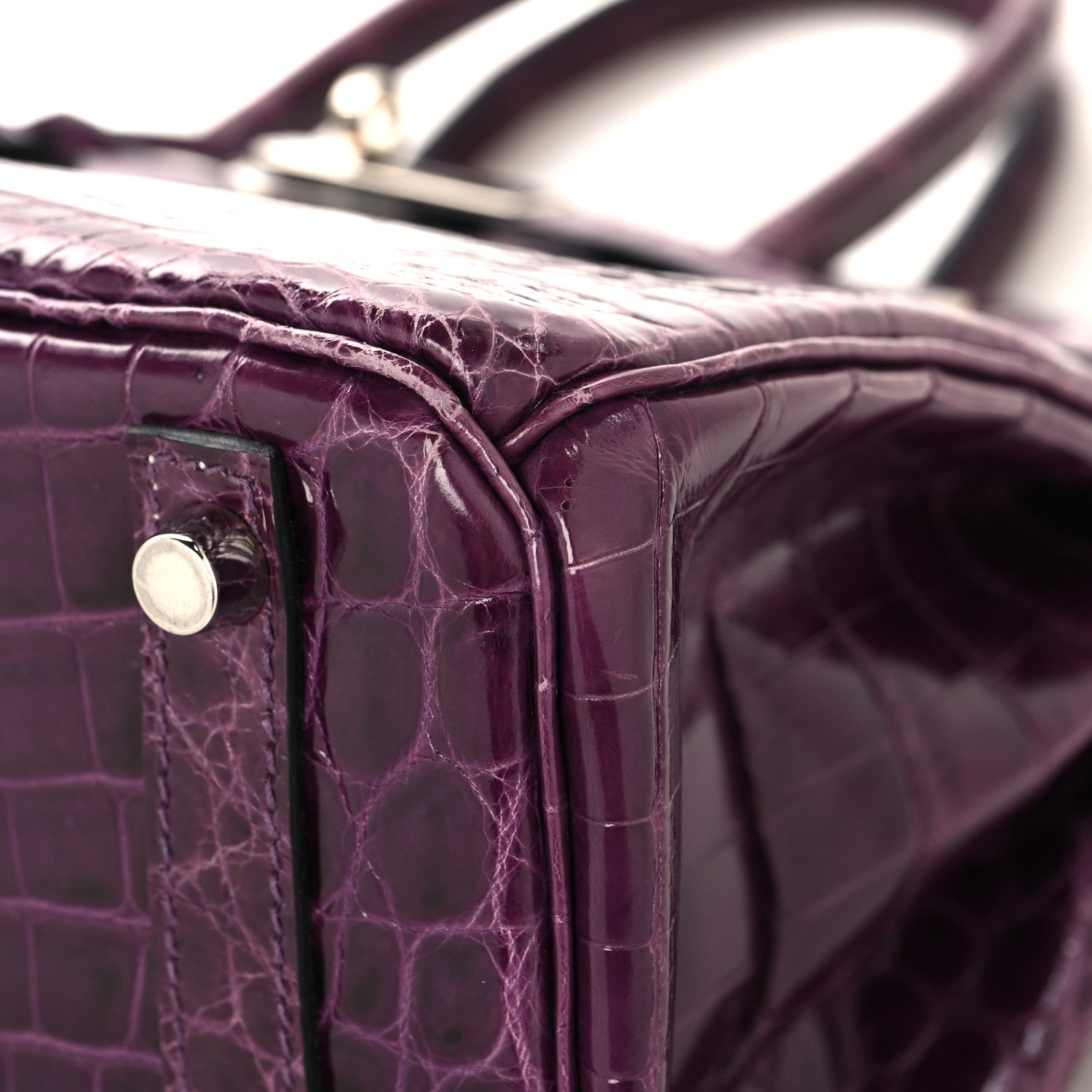 Hermes Shiny Niloticus Crocodile Birkin 30 Amethyst 10 of 14