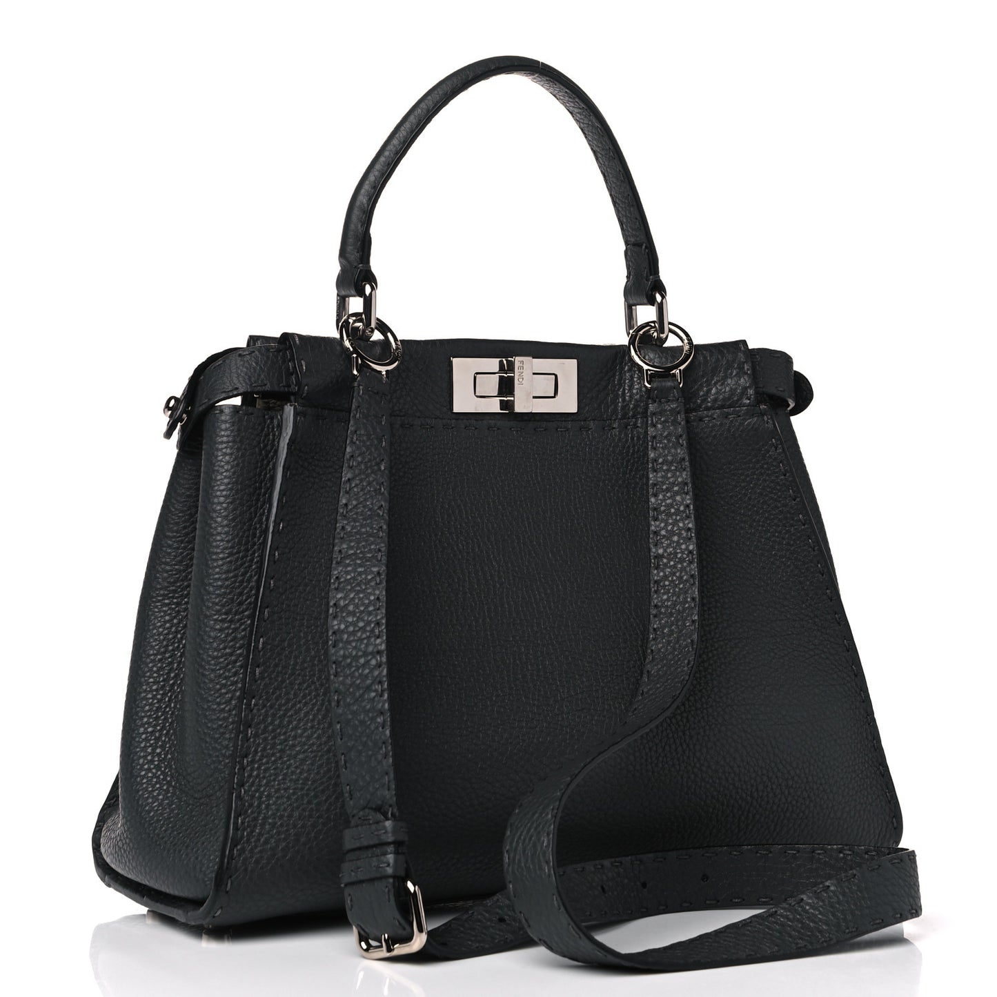 Calfskin Romano Selleria Medium Peekaboo Iconic Satchel Asfalto Latte