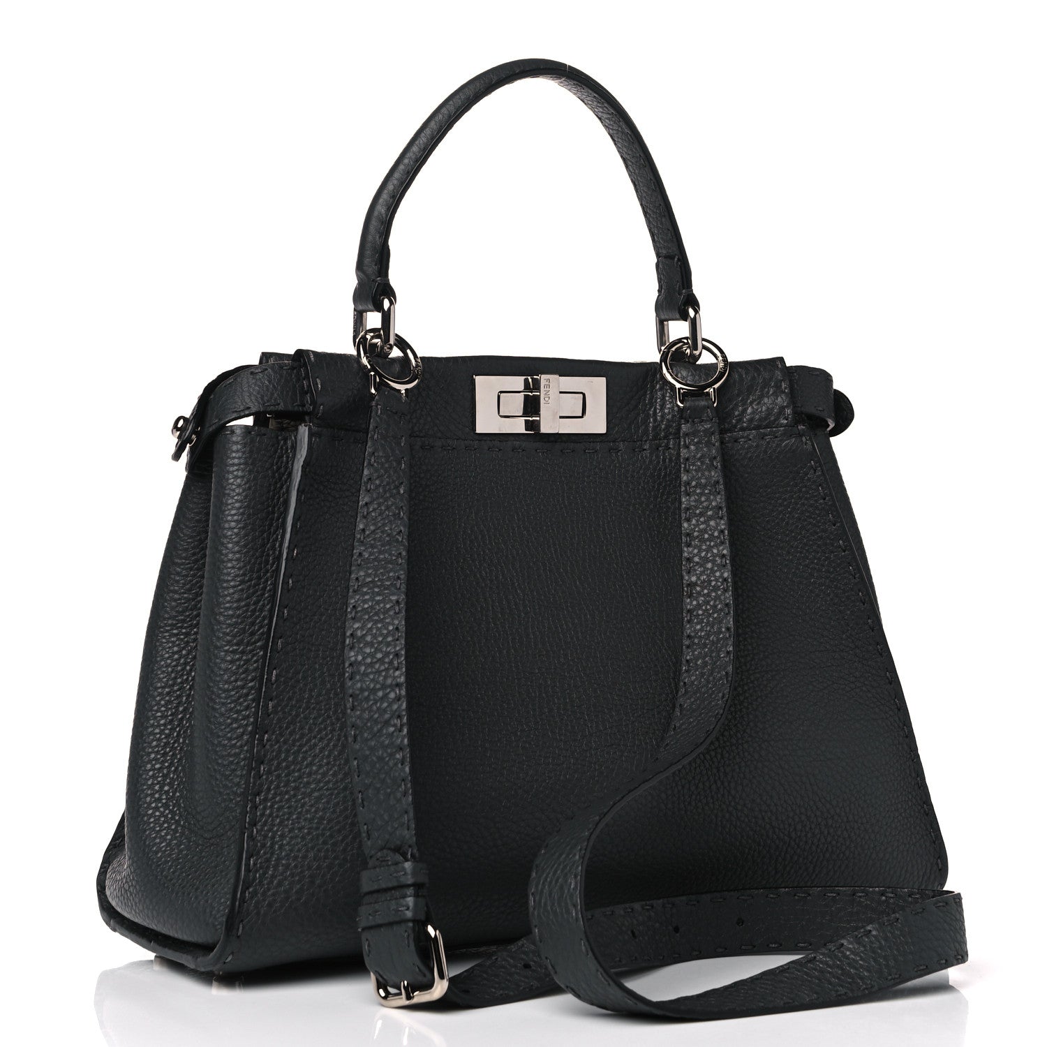Fendi Calfskin Romano Selleria Medium Peekaboo Iconic Satchel Asfalto Latte 2 of 11