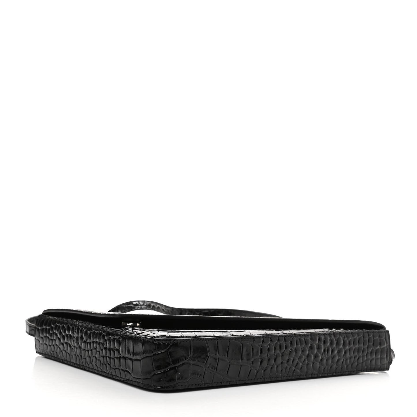 Calfskin Logo Crocodile Embossed Triangle Clutch Black White