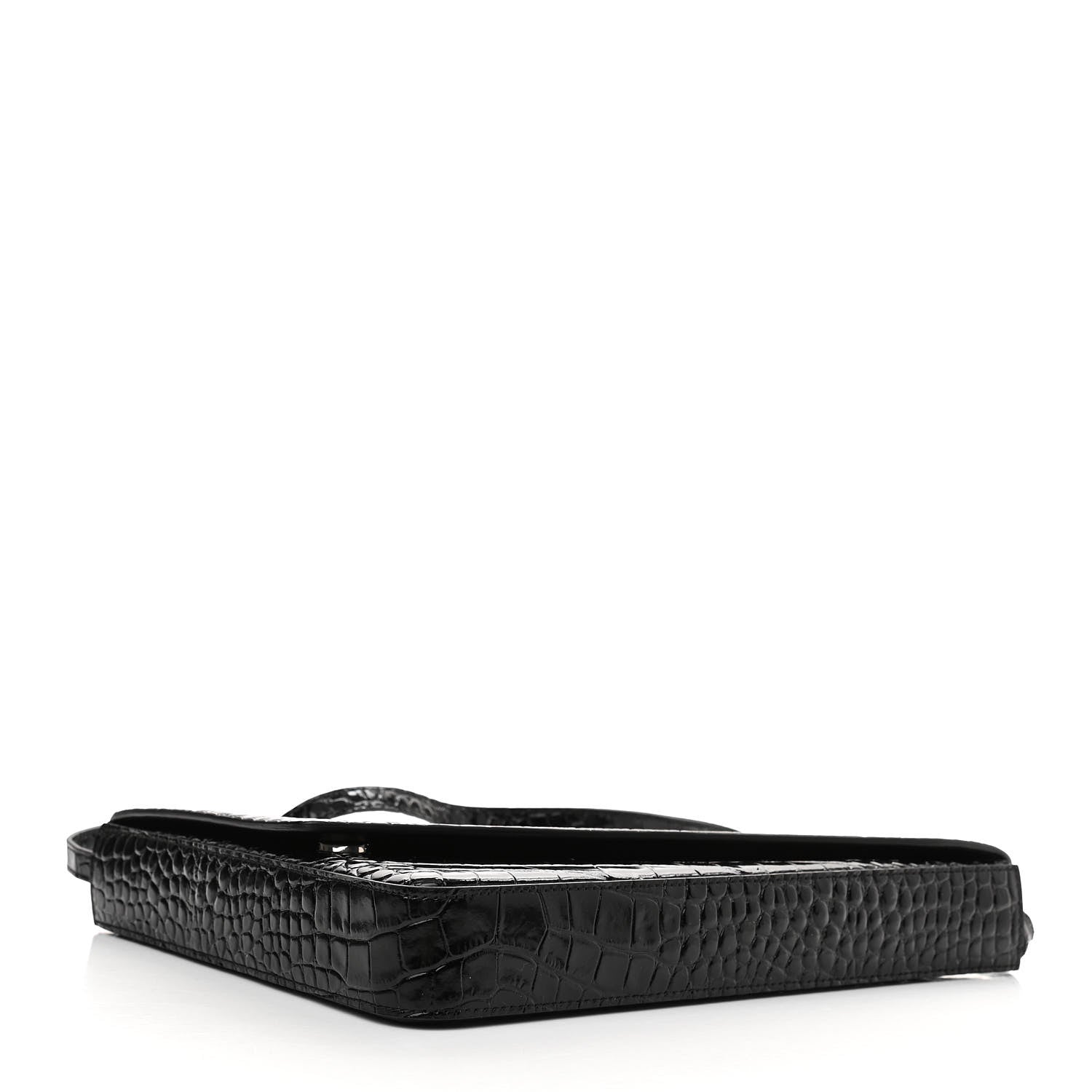Balenciaga Calfskin Logo Crocodile Embossed Triangle Clutch Black White 4 of 9