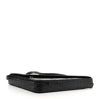 Balenciaga Calfskin Logo Crocodile Embossed Triangle Clutch Black White 4 of 9
