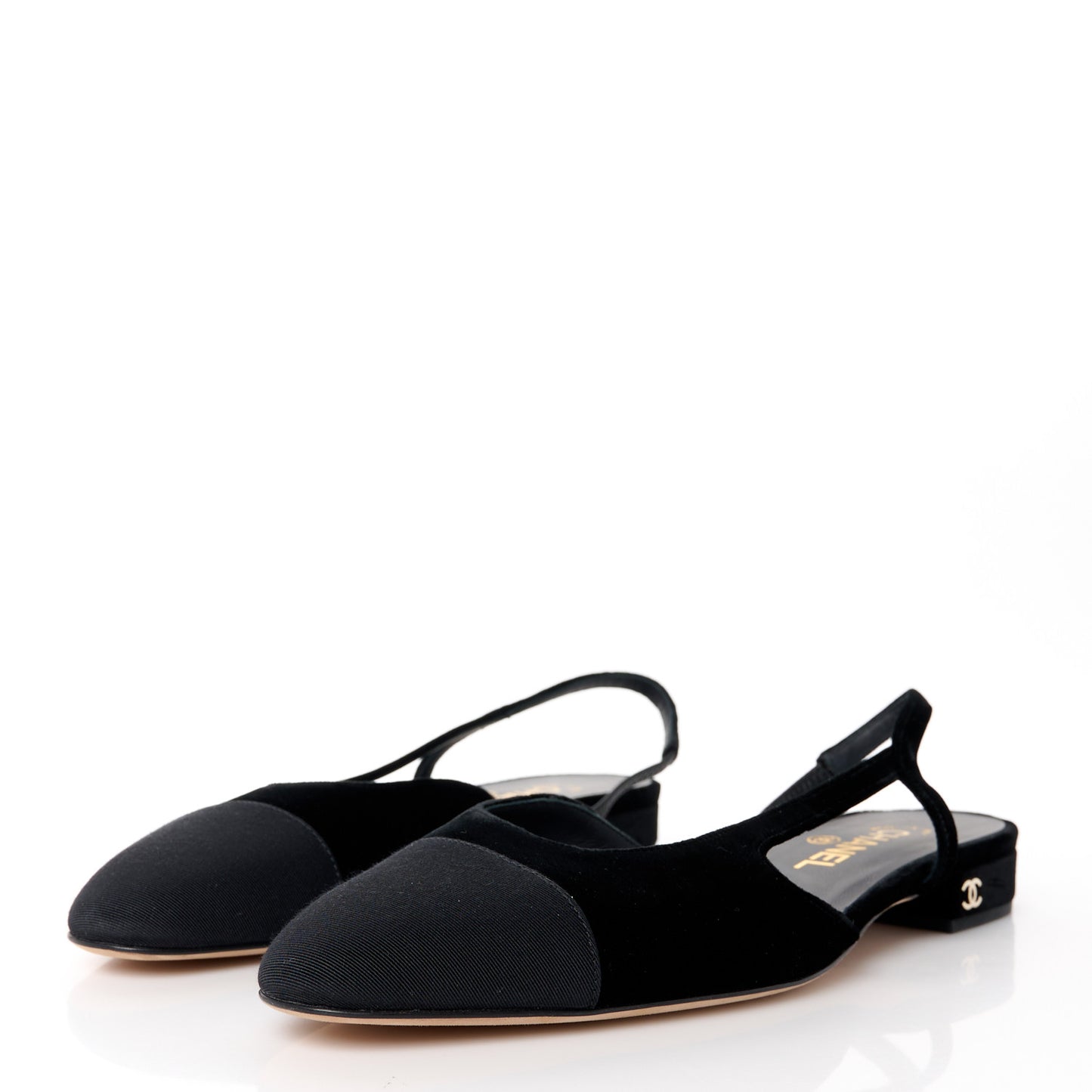 Velvet Grosgrain Cap Toe CC Slingback Flats 39.5 Black