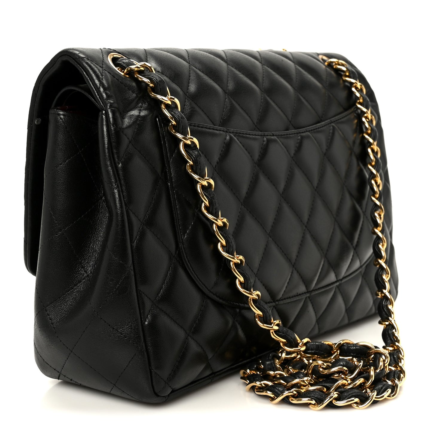 Lambskin Quilted Jumbo Double Flap Black