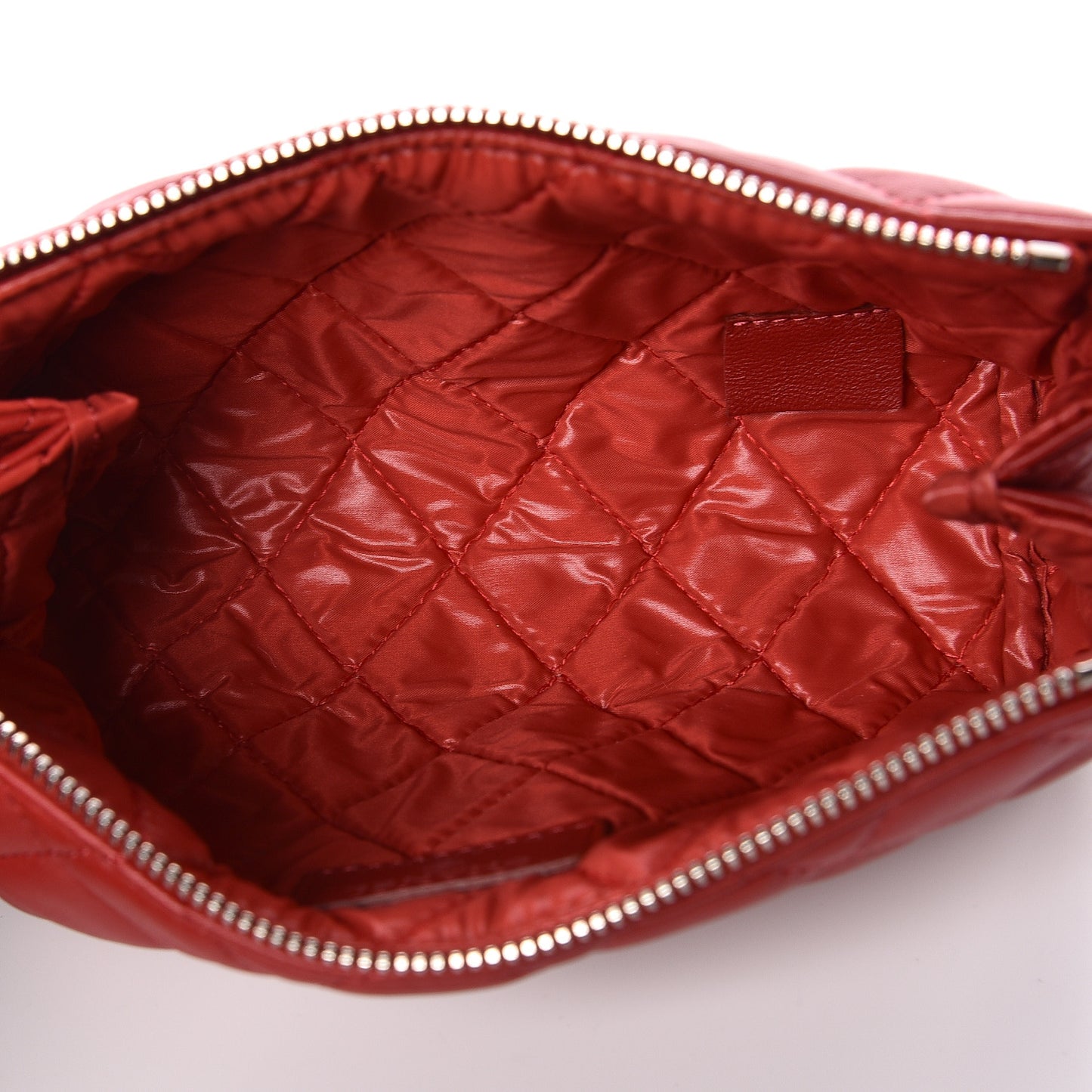 Lambskin Quilted Pouch Cosmetic Case Red