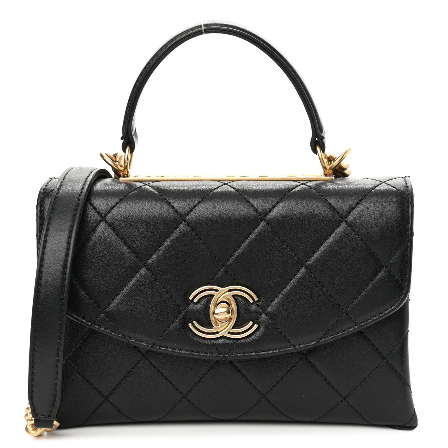 Lambskin Quilted Small Trendy Spirit Top Handle Bag Black
