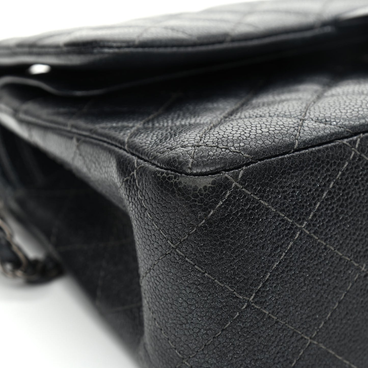 Metallic Caviar Quilted Jumbo Double Flap Dark Grey