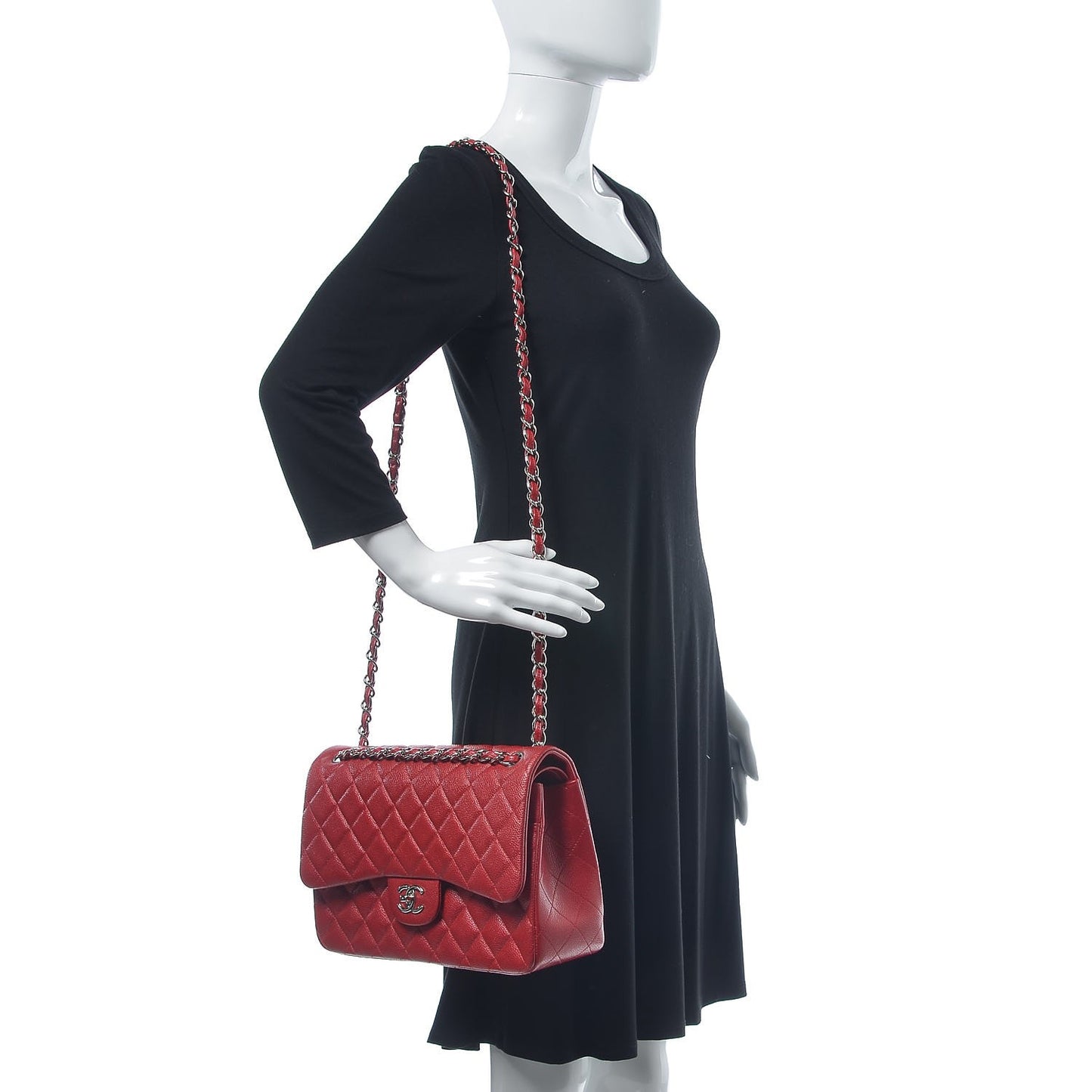 Pearly Caviar Quilted Jumbo Double Flap Dark Pink