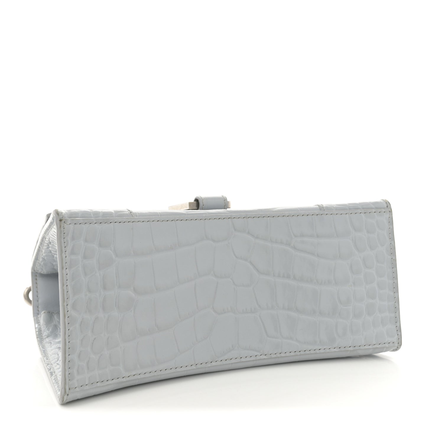 Shiny Calfskin Crocodile Embossed Small Hourglass Top Handle Bag Ash Blue