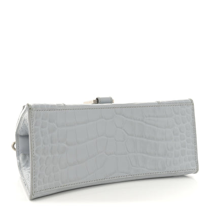 Balenciaga Shiny Calfskin Crocodile Embossed Small Hourglass Top Handle Bag Ash Blue 4 of 12