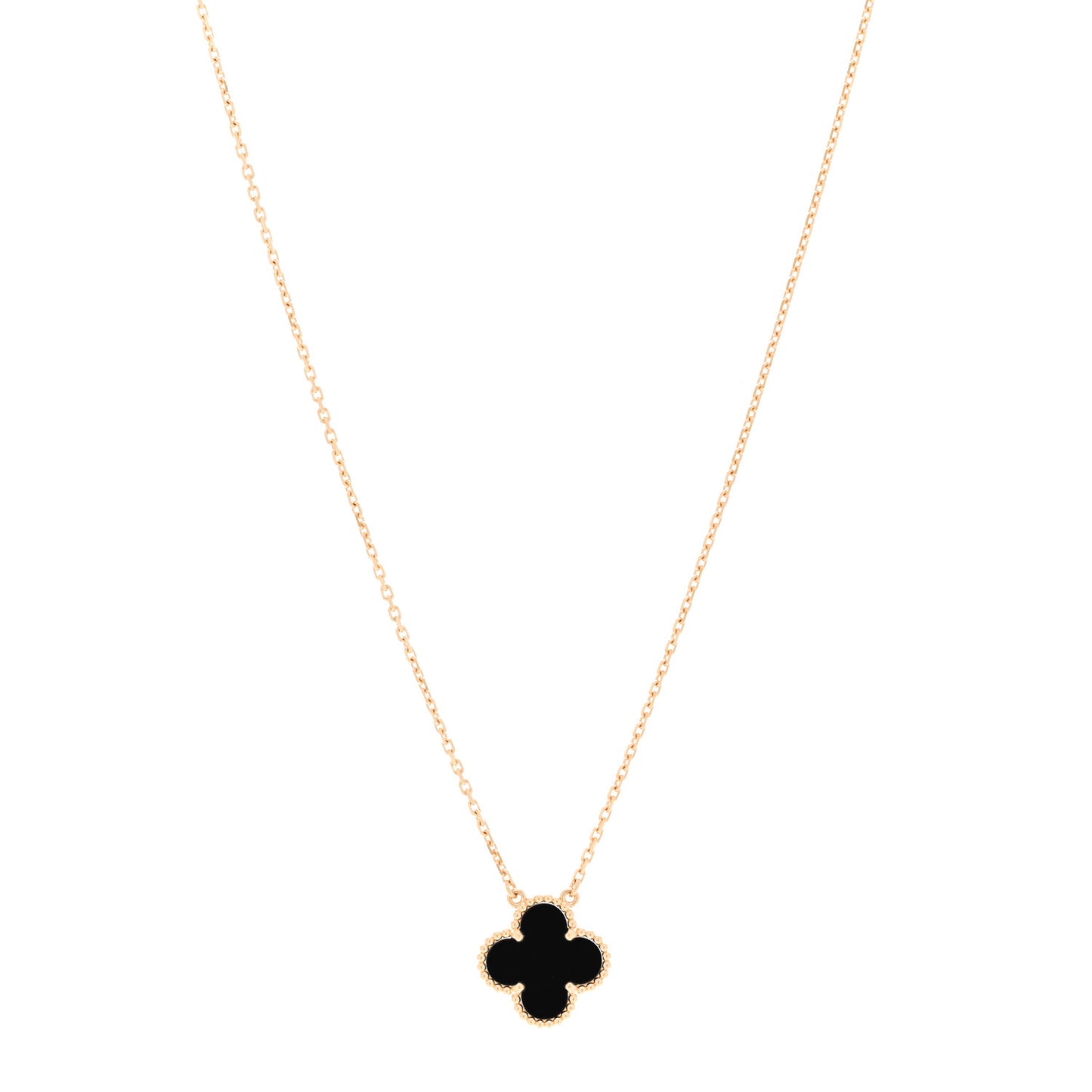 18K Yellow Gold Black Onyx Vintage Alhambra Pendant Necklace