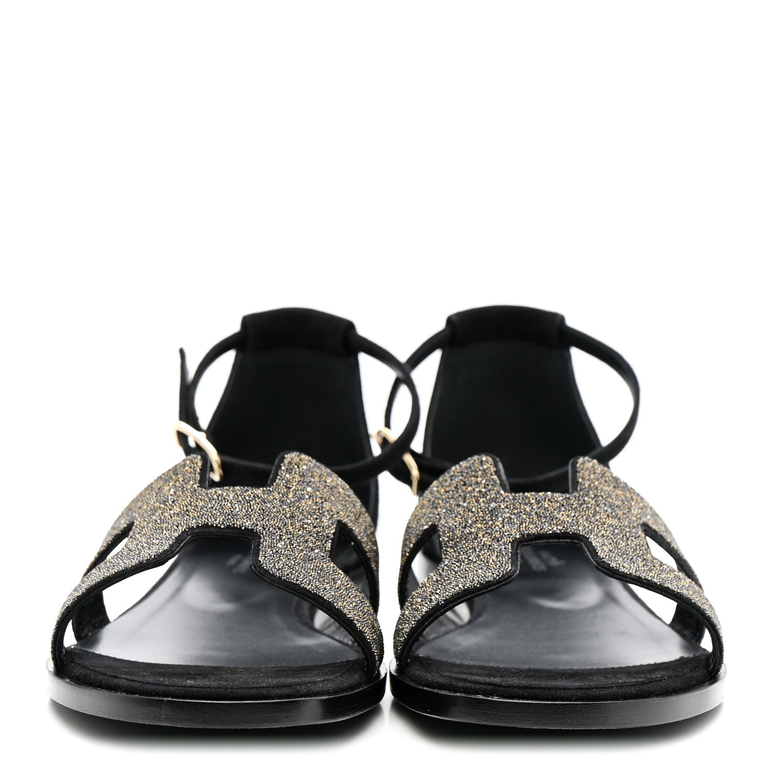 Hermes Suede Glitter Santorini Sandals 38.5 Black 3 of 10