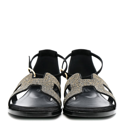 Hermes Suede Glitter Santorini Sandals 38.5 Black 3 of 10
