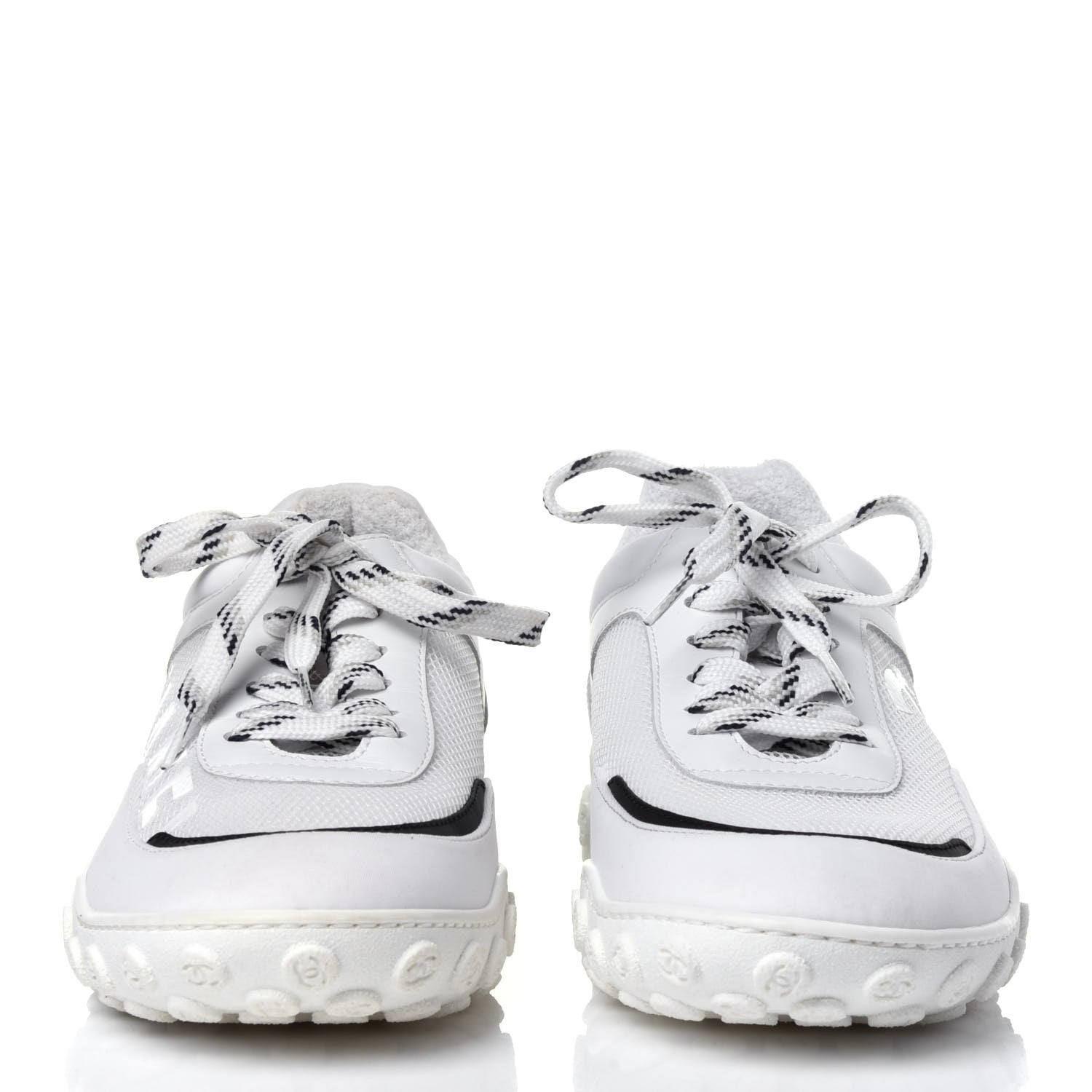 カナリア Chanel Calfskin Mesh Lycra Womens Logo Sneakers 39 White