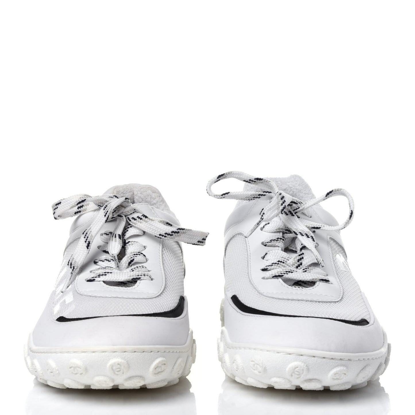Calfskin Mesh Lycra Womens Logo Sneakers 39 White
