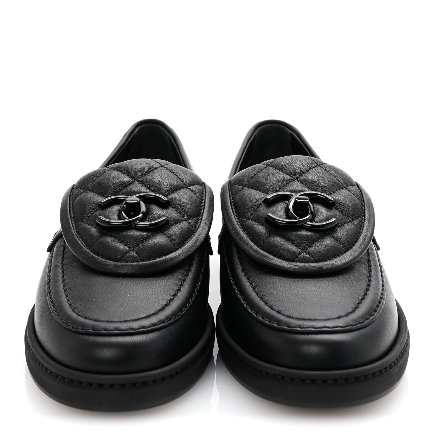 Chanel Lambskin Quilted CC Turnlock Loafers 36 Black 1725827