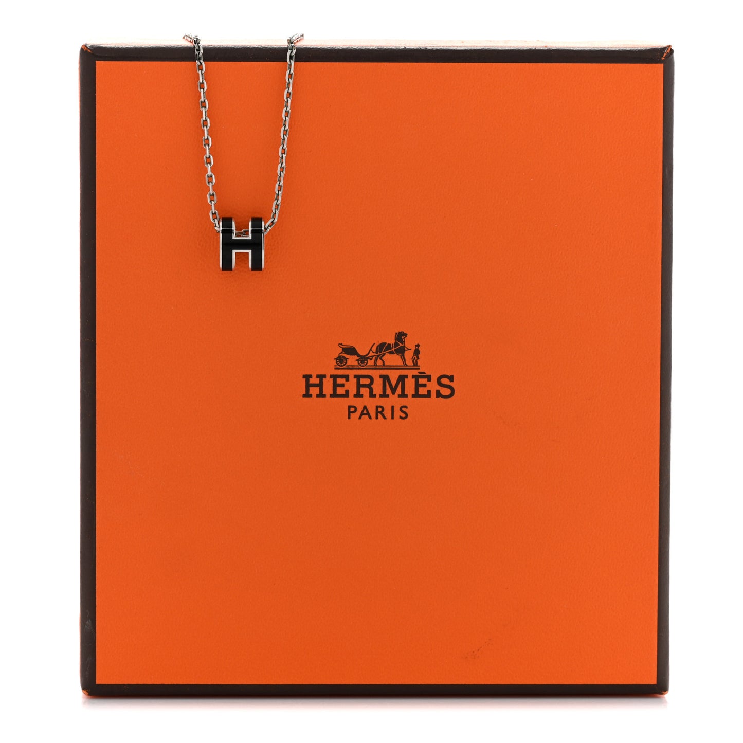 Lacquered Palladium Mini Pop H Pendant Necklace Black