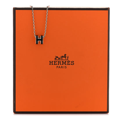 Hermes Lacquered Palladium Mini Pop H Pendant Necklace Black 9 of 9
