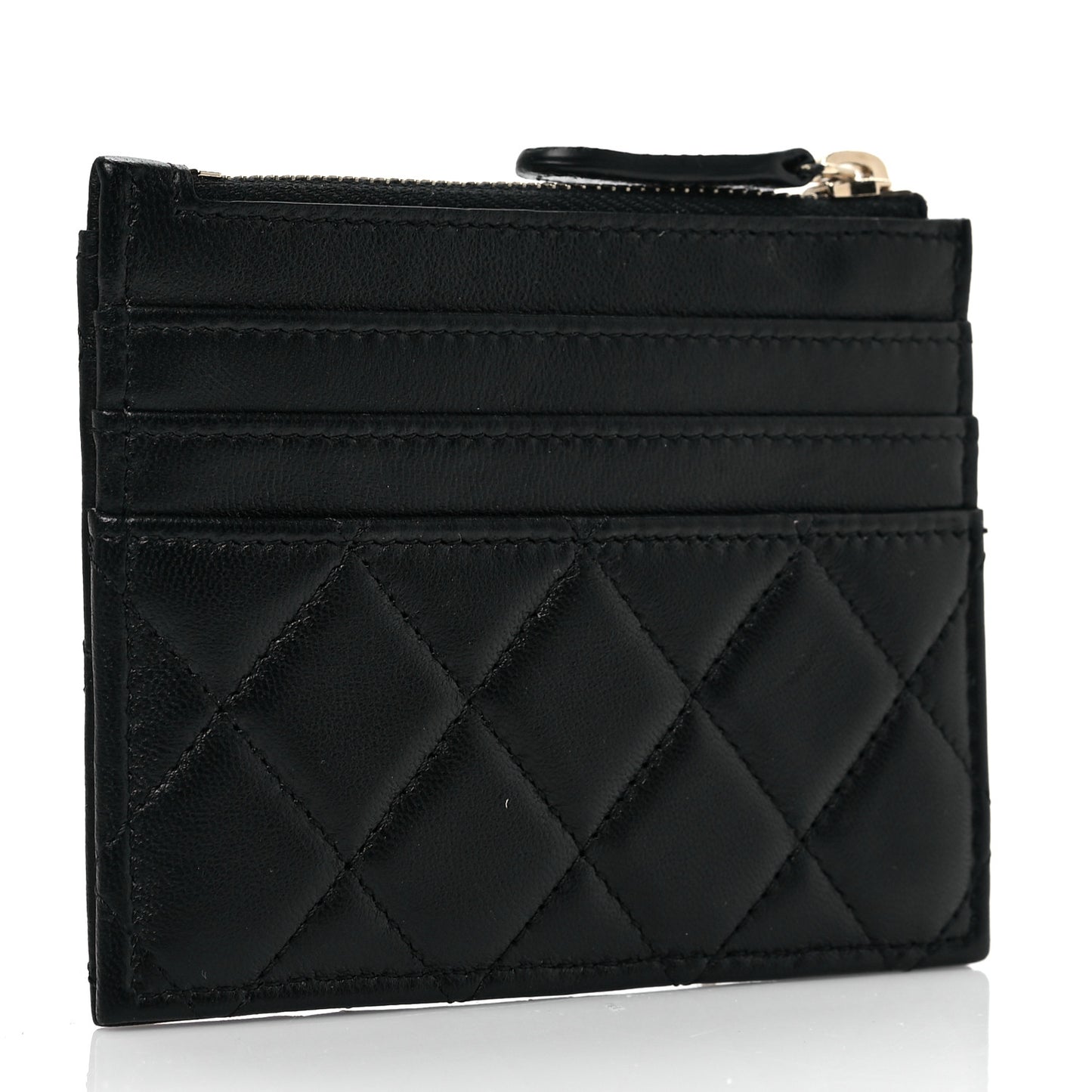 Lambskin Quilted CC Zip Card Holder Black