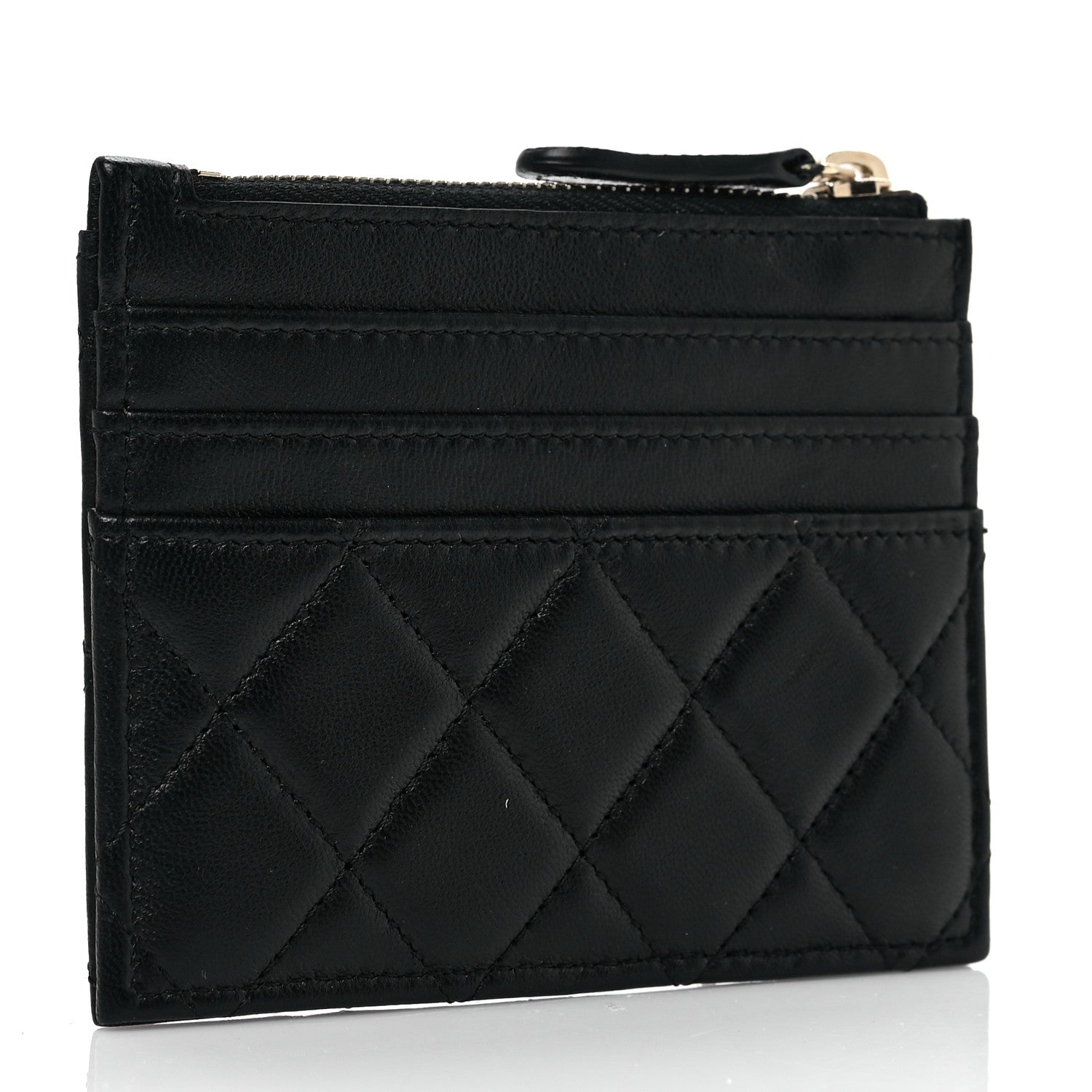 Chanel Lambskin Quilted CC Zip Card Holder Black 3 of 8