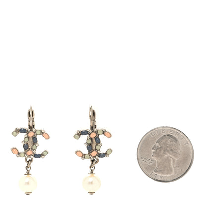 Chanel Gripoix Crystal Pearl CC Drop Earrings Silver Multicolor 2 of 5