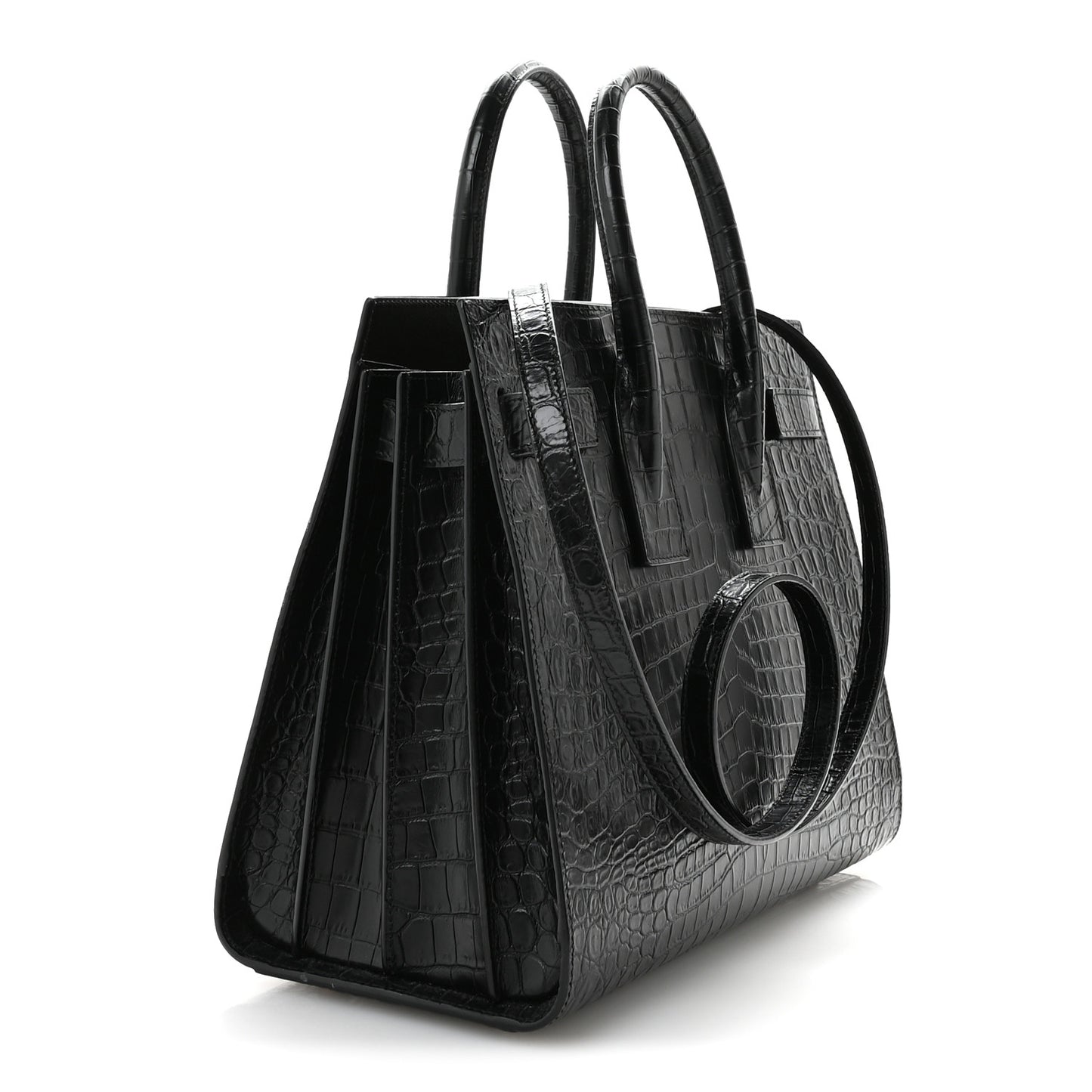 Calfskin Crocodile Embossed Small Sac de Jour Black