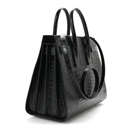 Saint Laurent Calfskin Crocodile Embossed Small Sac de Jour Black 3 of 10