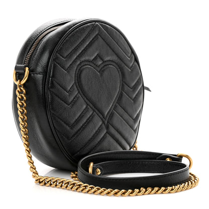 Gucci Azalea Calfskin Matelasse Heart Mini GG Marmont Round Shoulder Bag Black 3 of 12