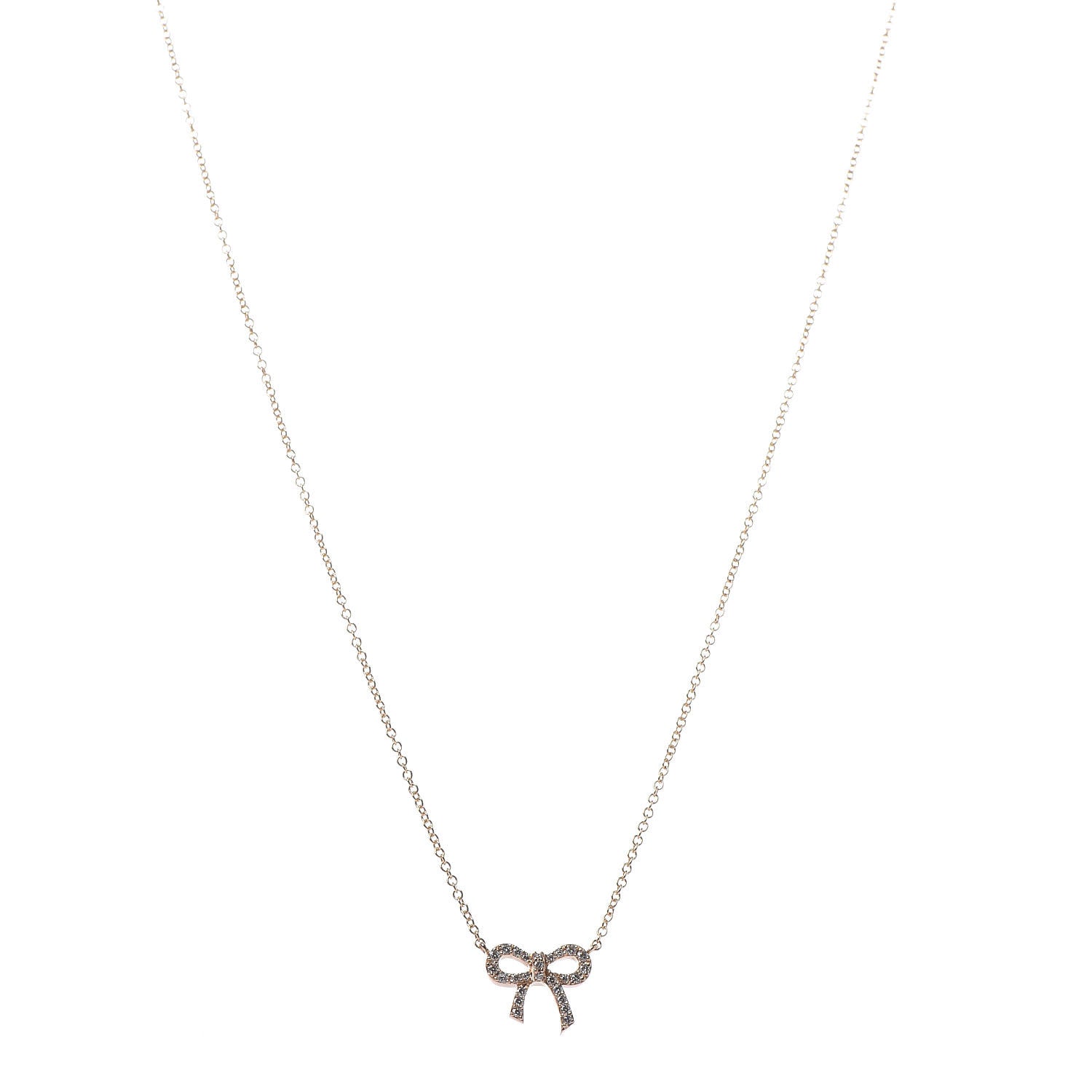 Tiffany 18K Yellow Gold Diamond Bow Pendant Necklace 1 of 5
