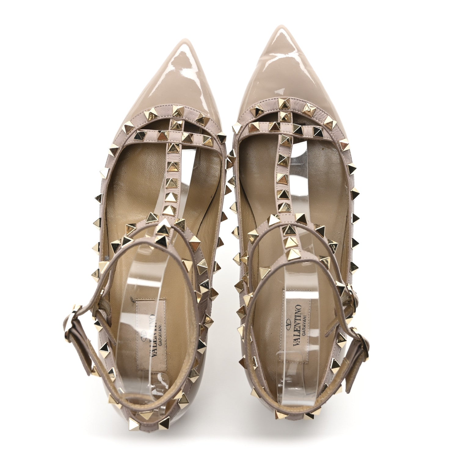 Valentino Garavani Patent Rockstud Cage Ballerina Flats 38.5 Poudre 2 of 8