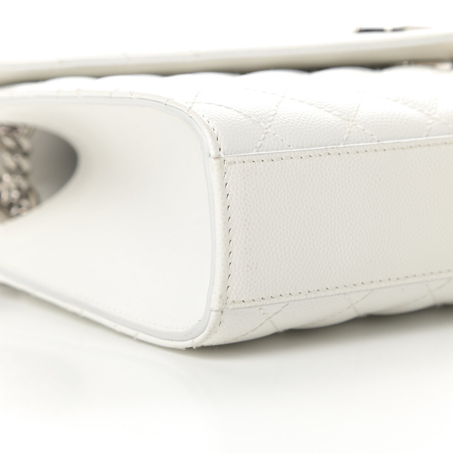 Grain De Poudre Textured Mixed Matelasse Medium Triquilt Monogram Satchel Blanc Vintage