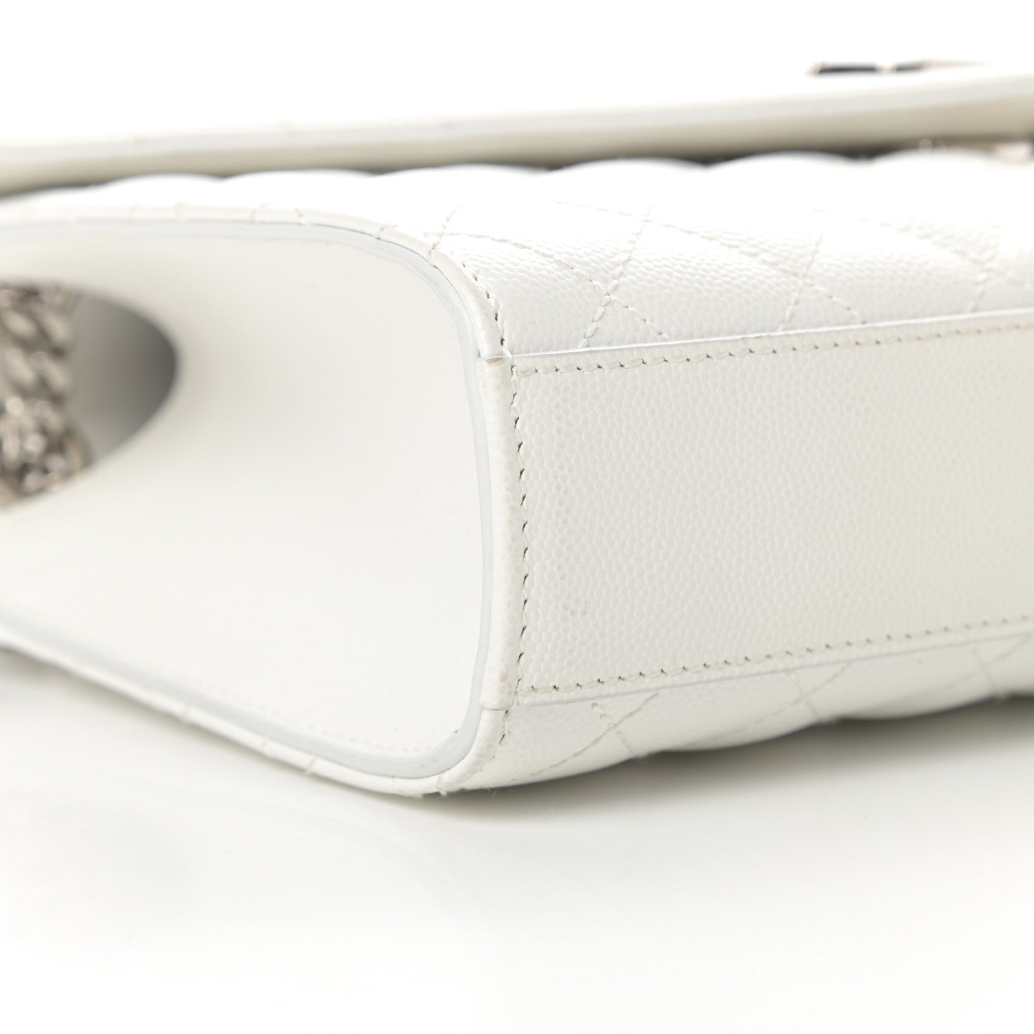 Saint Laurent Grain De Poudre Textured Mixed Matelasse Medium Triquilt Monogram Satchel Blanc Vintage 9 of 21