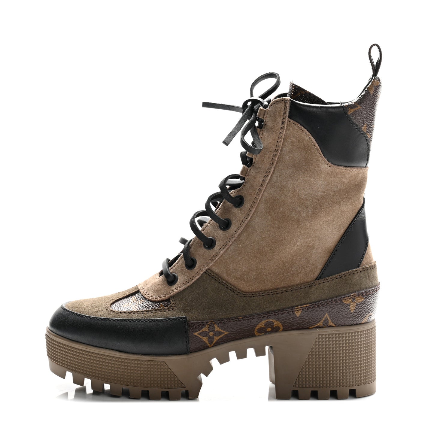 Suede Calfskin Monogram Laureate Platform Desert Boots 36 Beige