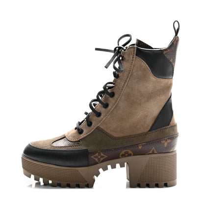 Louis Vuitton Suede Calfskin Monogram Laureate Platform Desert Boots 36 Beige 1 of 9
