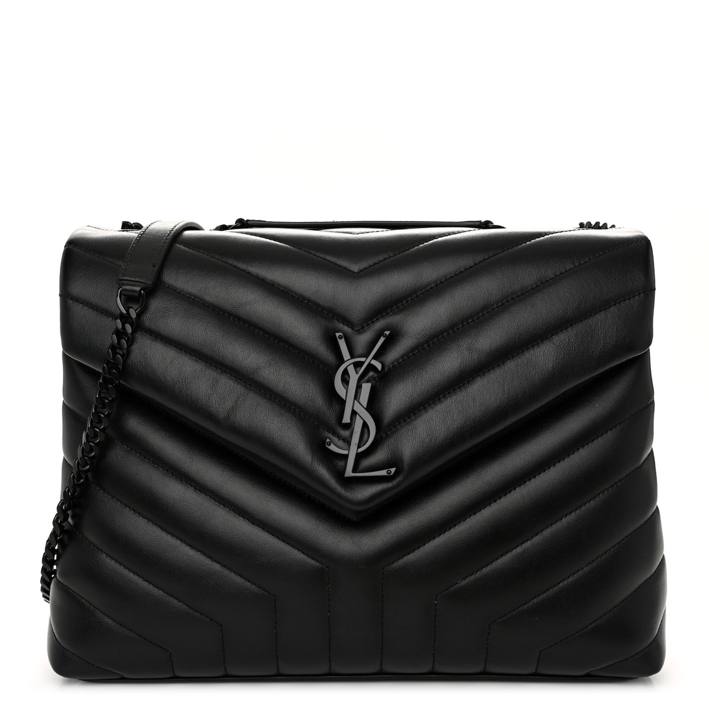 Calfskin Y Quilted Monogram Monochrome Medium Loulou Chain Satchel Black