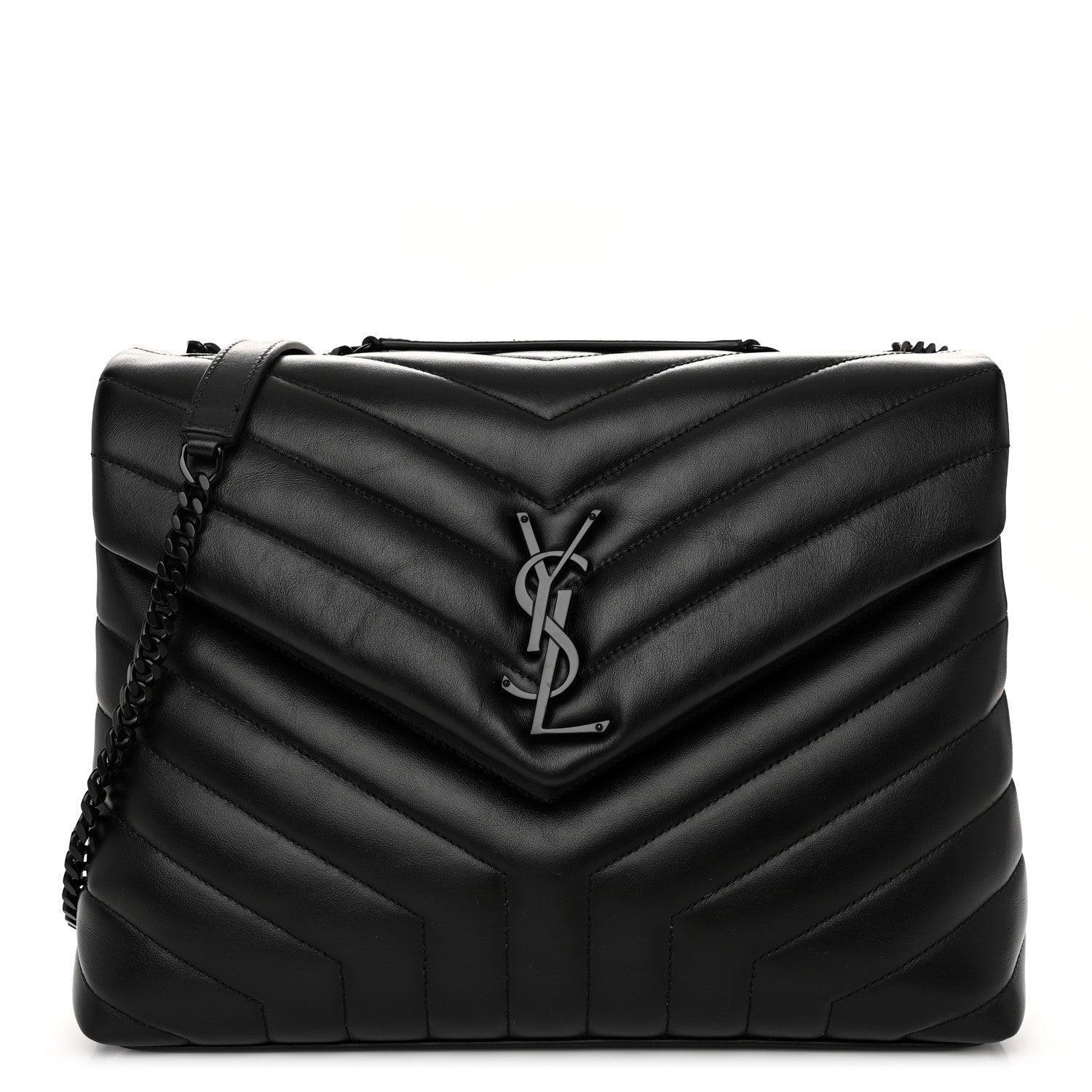 Saint Laurent Calfskin Y Quilted Monogram Monochrome Medium Loulou Chain Satchel Black 1 of 10