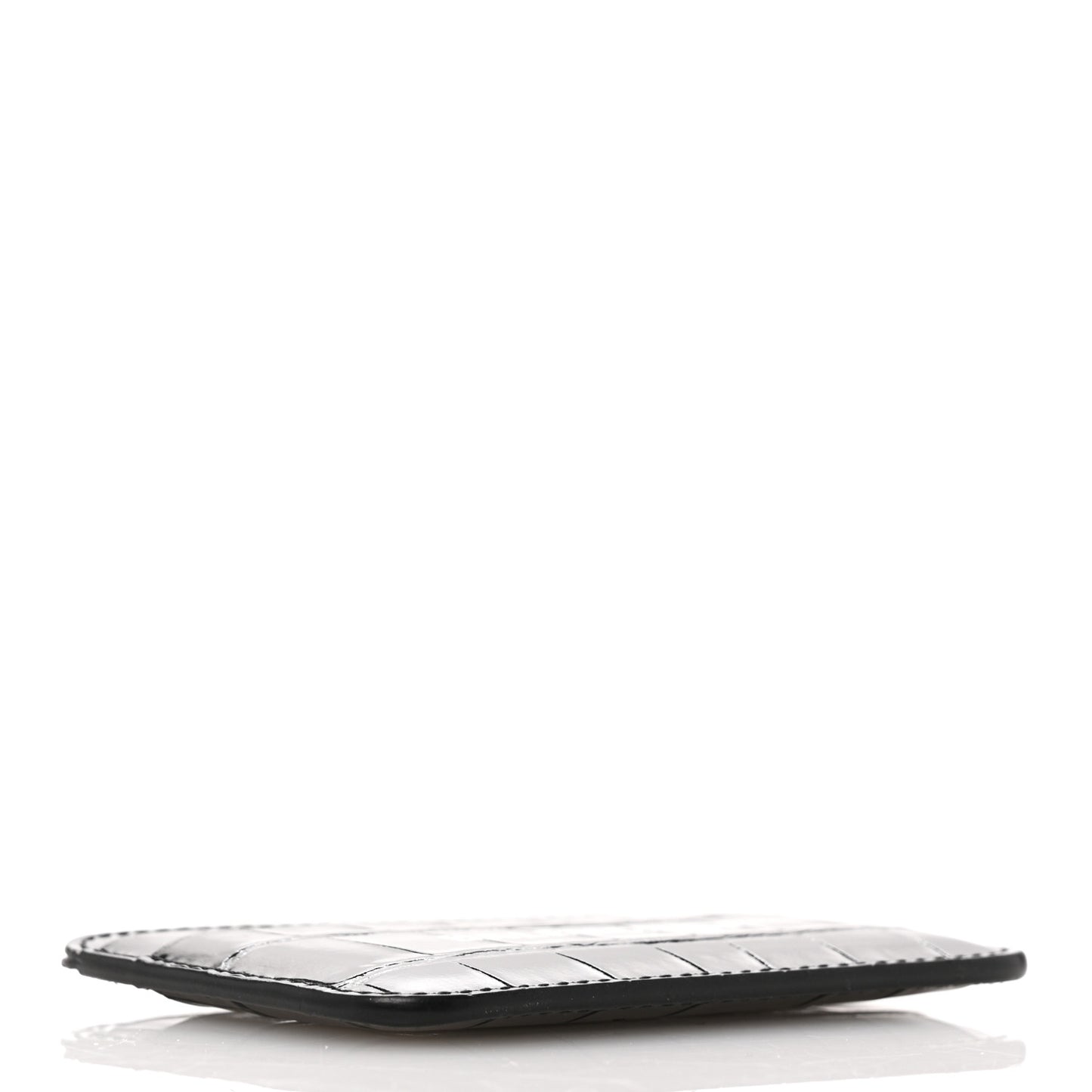 Shiny Calfskin Logo Crocodile Embossed Cash Rounded Card Holder Black White