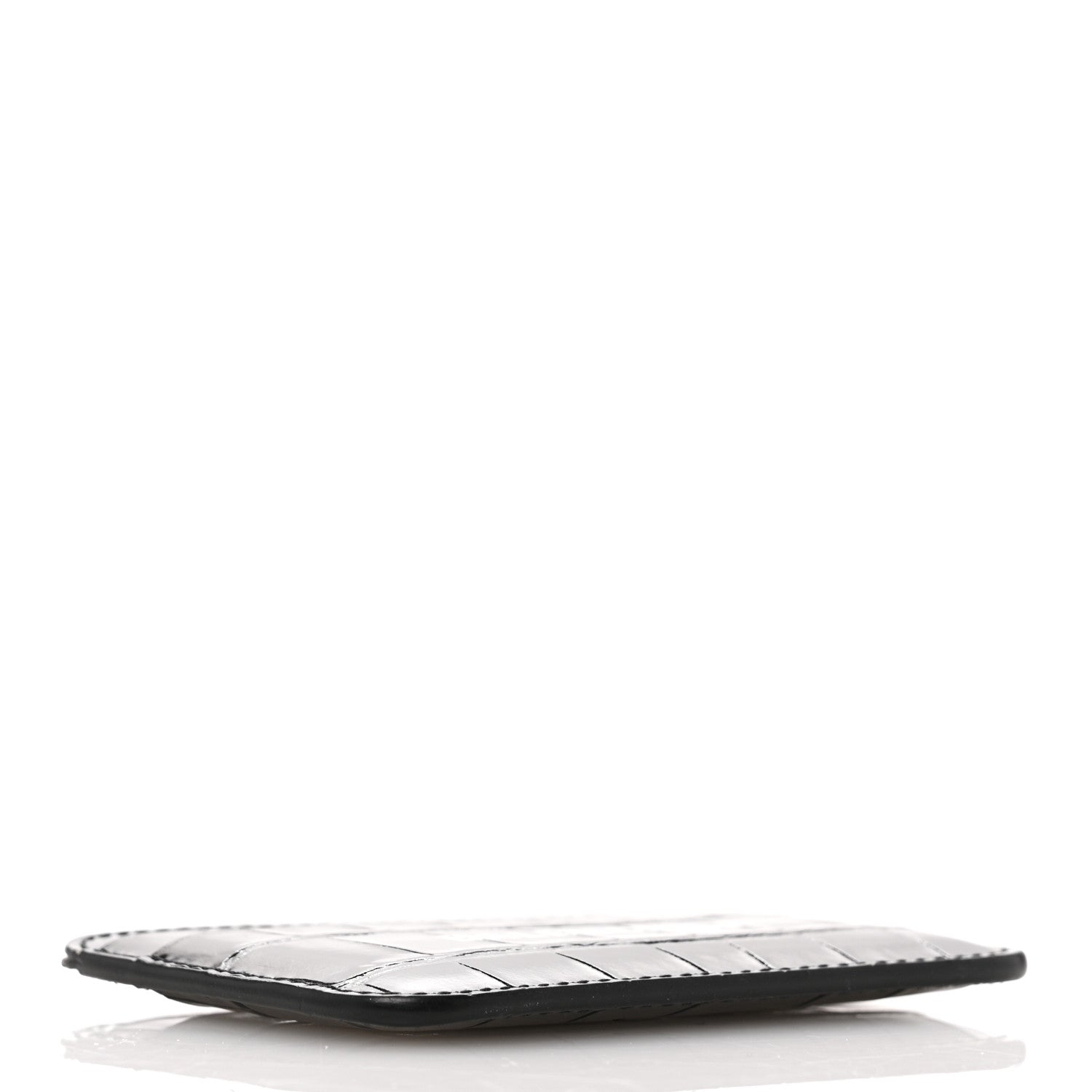 Balenciaga Shiny Calfskin Logo Crocodile Embossed Cash Rounded Card Holder Black White 4 of 9