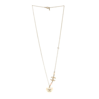 Chanel Resin Crystal CC Heart Necklace Pearly White Gold 3 of 5