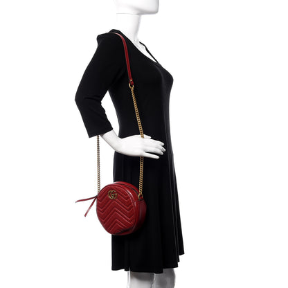 Gucci Glazed Calfskin Matelasse Heart Mini GG Marmont Round Shoulder Bag Romantic Cerise 2 of 8