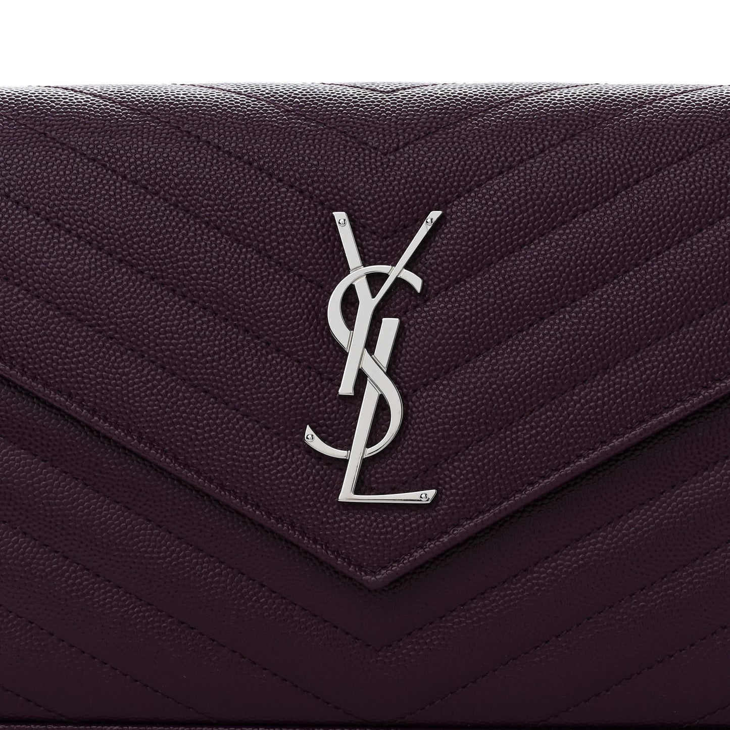 Grain De Poudre Matelasse Chevron Monogram Chain Wallet Prugna
