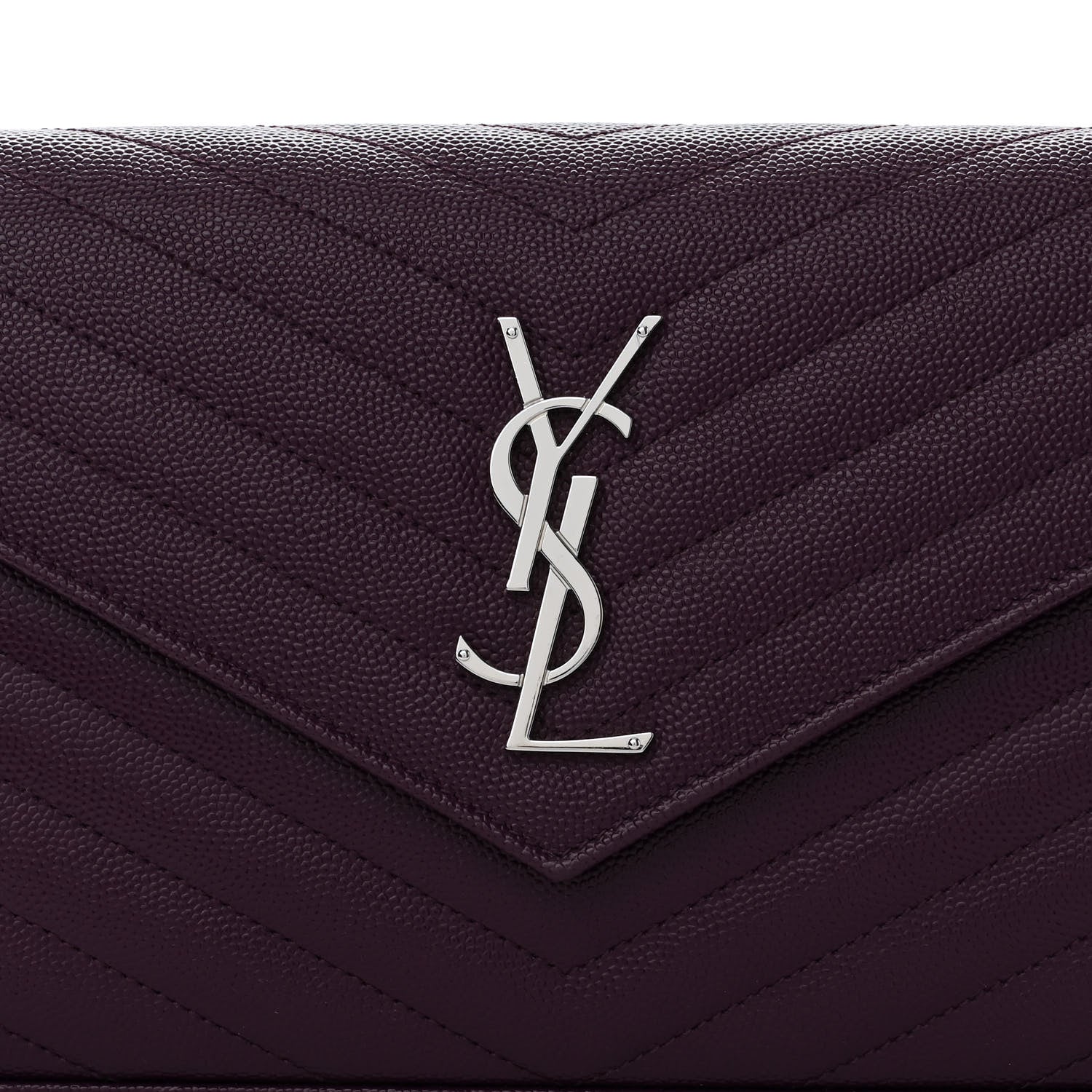 Saint Laurent Grain De Poudre Matelasse Chevron Monogram Chain Wallet Prugna 7 of 9