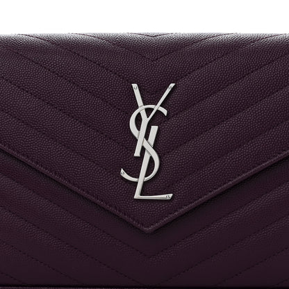 Saint Laurent Grain De Poudre Matelasse Chevron Monogram Chain Wallet Prugna 7 of 9