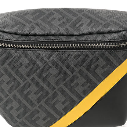 Fendi Glazed Fabric Vitello Liberty Century Logo FF 1974 Diagonal Belt Bag Black Sunflower 8 of 10