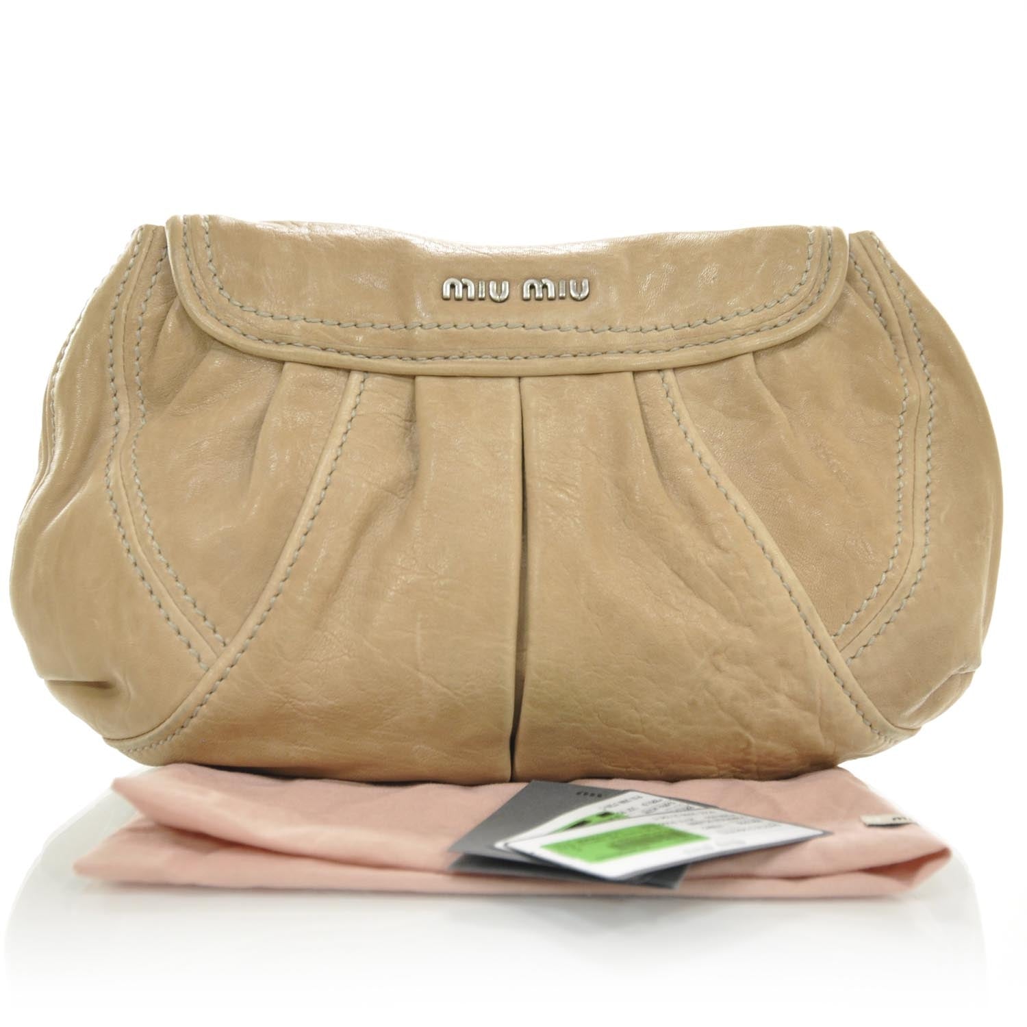 Miu Miu Wrinkled Leather Clutch Pink 2 of 9
