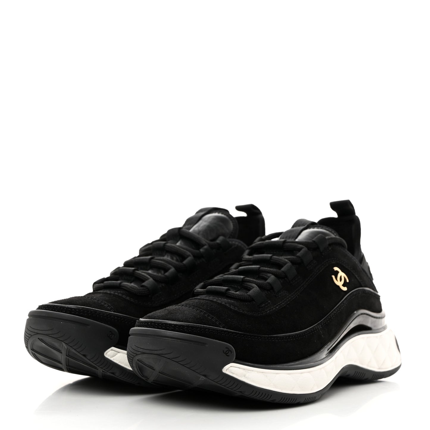 Suede Calfskin Nylon Grosgrain CC Sneakers 37.5 Black