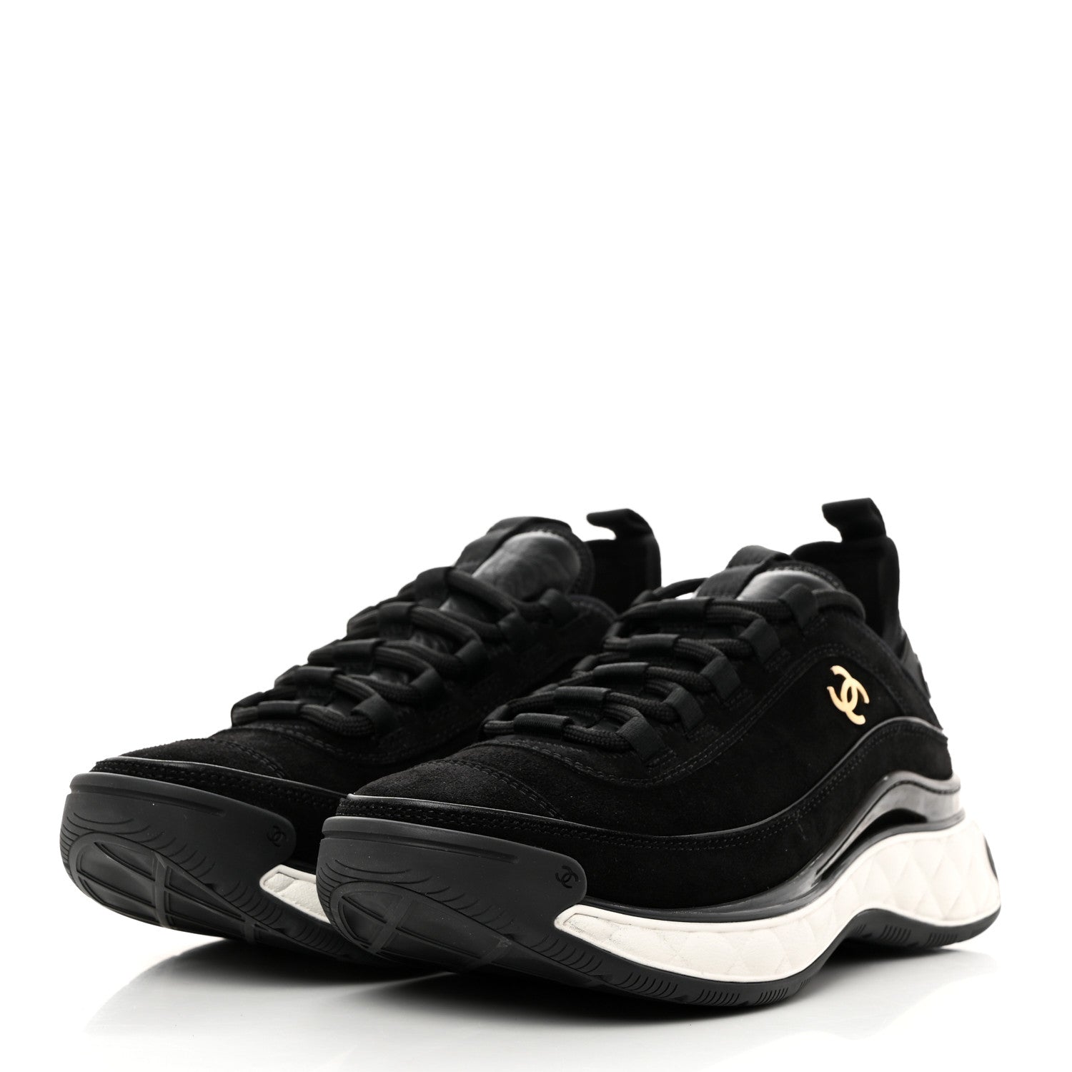 Chanel Suede Calfskin Nylon Grosgrain CC Sneakers 37.5 Black 3 of 9